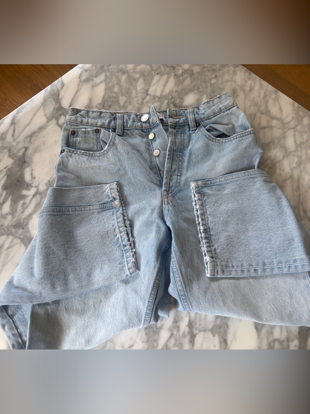 Zara Light Blue High-Rise Button-Fly Jeans